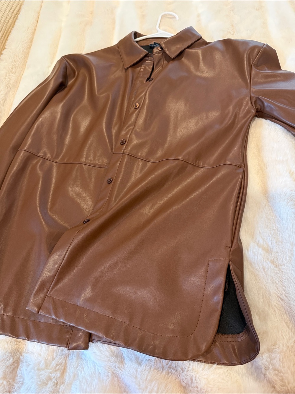 Rachel Zoe Brown Faux Leather Button-Up Jacket - Picture 4 of 4